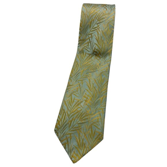 JIM THOMPSON Men's 100% Silk Necktie LUXURY Tie Green Gold Wheat W:3.8" - Picture 1 of 5